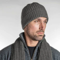 Premium Possum And Merino Wool-Ribbed Beanie -Ugg grey